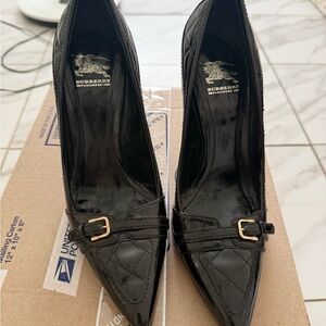 Burberry Patent Black Heels with Buckle Detail